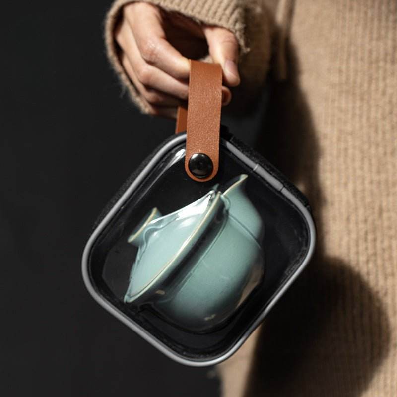 celadon ru kiln portable camping tea set personal travel kuaike cup kit - star8s