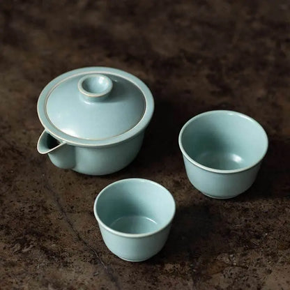 Celadon Ru Kiln Portable Camping Tea Set Personal Travel Kuaike Cup Kit - STAR8S