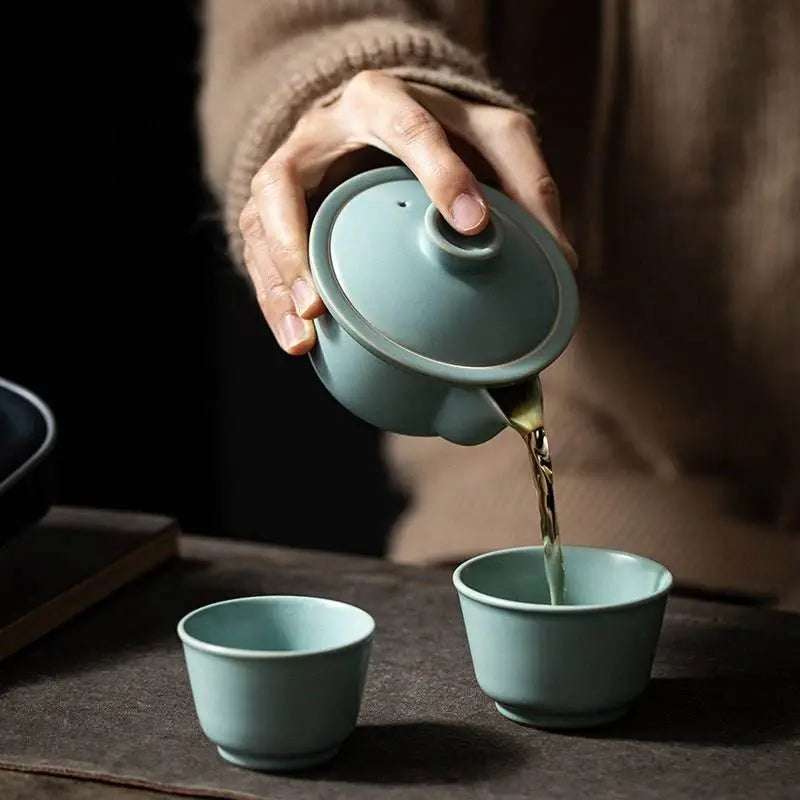 celadon ru kiln portable camping tea set personal travel kuaike cup kit - star8s