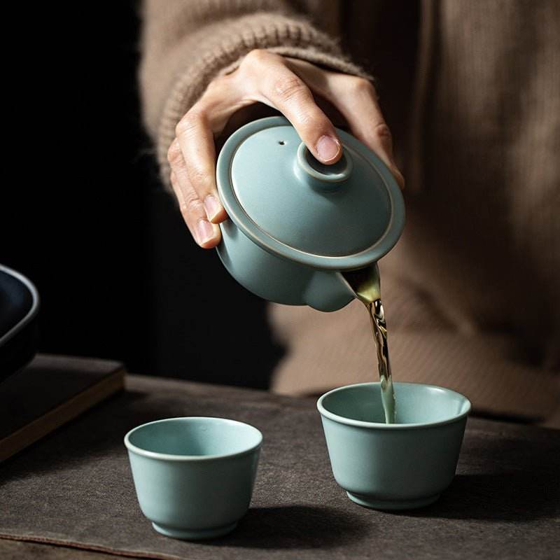 celadon ru kiln portable camping tea set personal travel kuaike cup kit - star8s