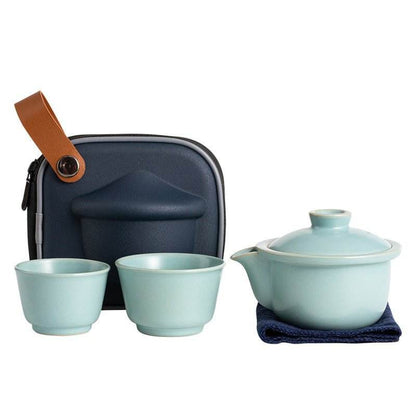 Celadon Ru Kiln Portable Camping Tea Set Personal Travel Kuaike Cup Kit - STAR8S