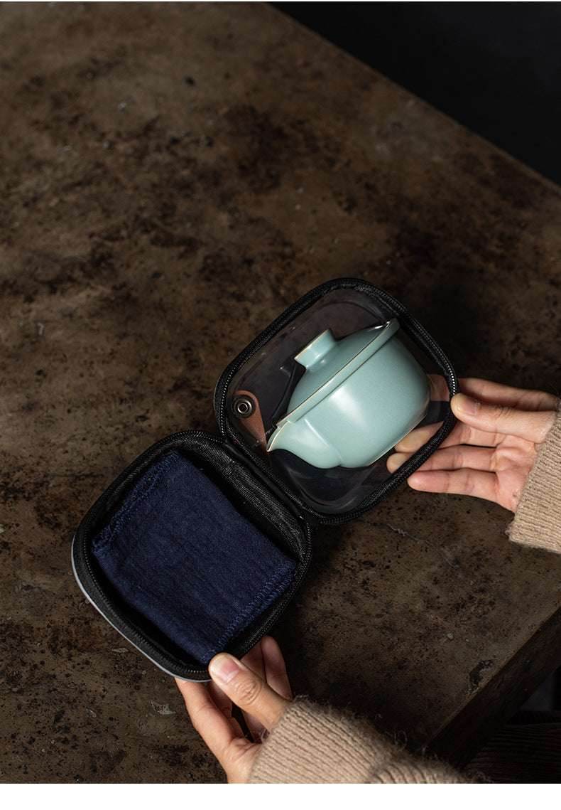 celadon ru kiln portable camping tea set personal travel kuaike cup kit - star8s