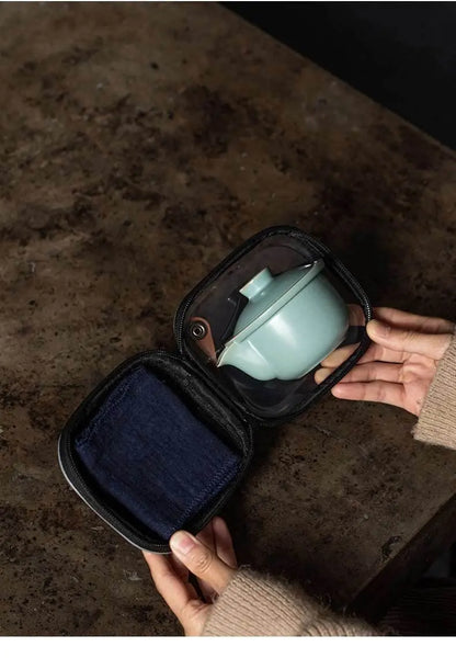 Celadon Ru Kiln Portable Camping Tea Set Personal Travel Kuaike Cup Kit - STAR8S