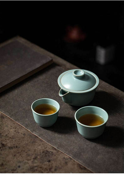 Celadon Ru Kiln Portable Camping Tea Set Personal Travel Kuaike Cup Kit - STAR8S