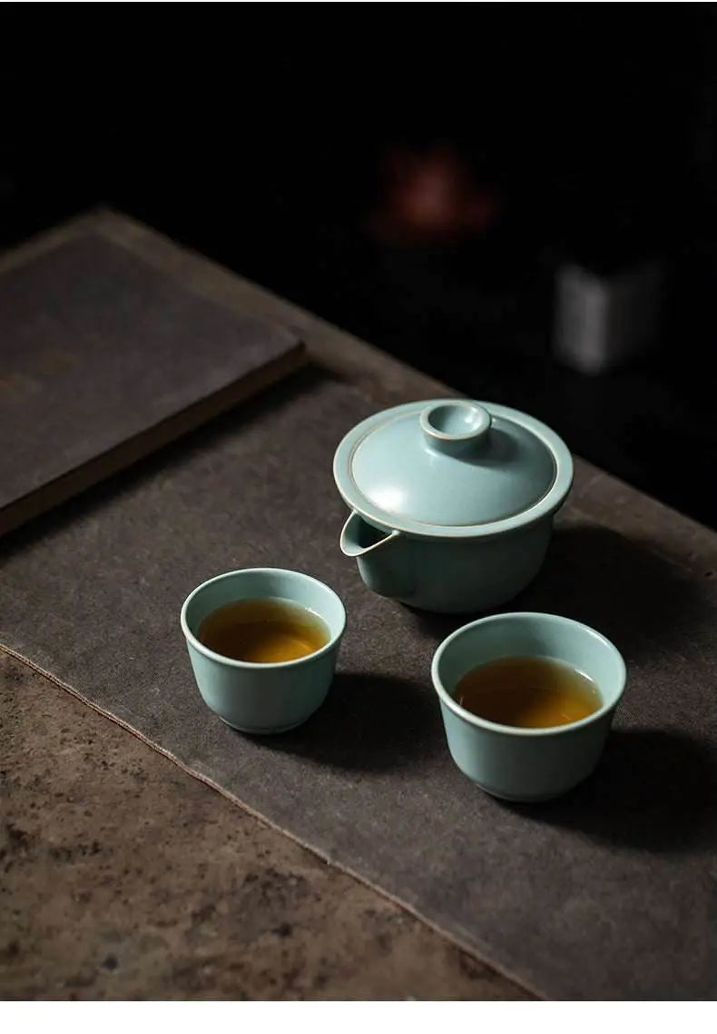 celadon ru kiln portable camping tea set personal travel kuaike cup kit - star8s