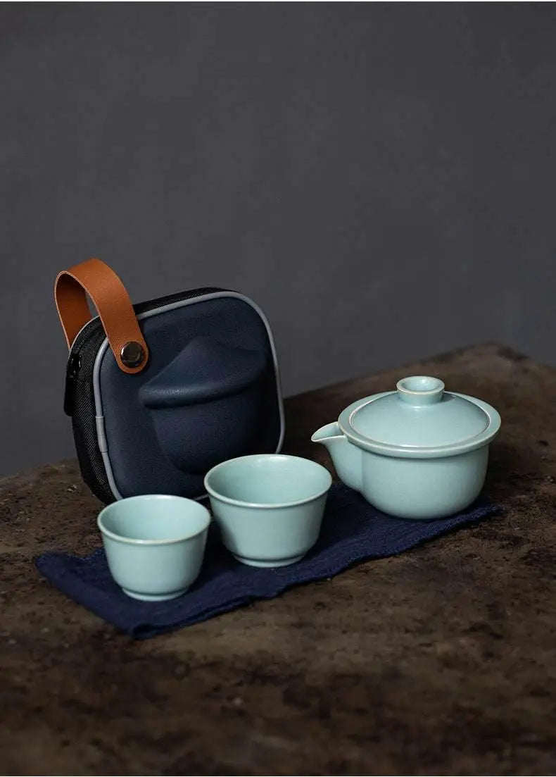 celadon ru kiln portable camping tea set personal travel kuaike cup kit - star8s