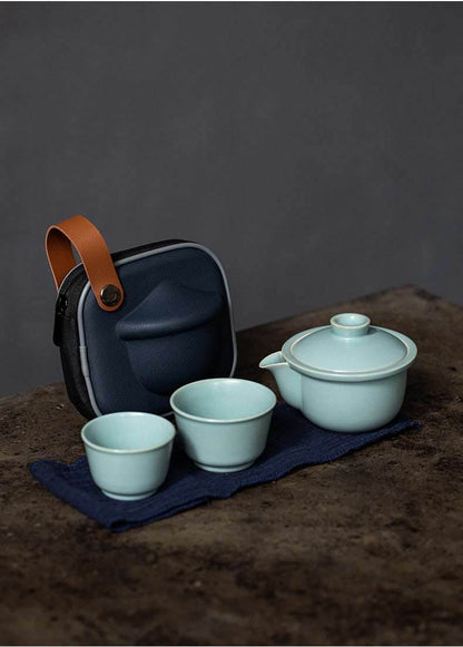 Celadon Ru Kiln Portable Camping Tea Set Personal Travel Kuaike Cup Kit - STAR8S