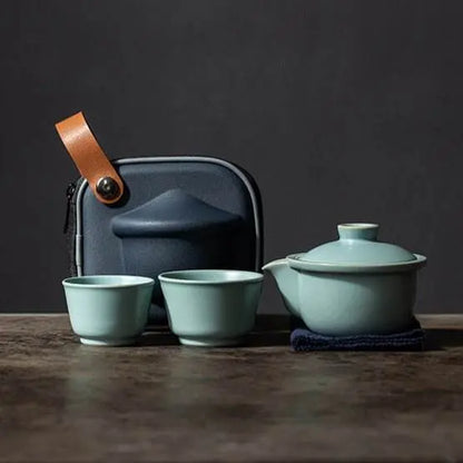 Celadon Ru Kiln Portable Camping Tea Set Personal Travel Kuaike Cup Kit - STAR8S