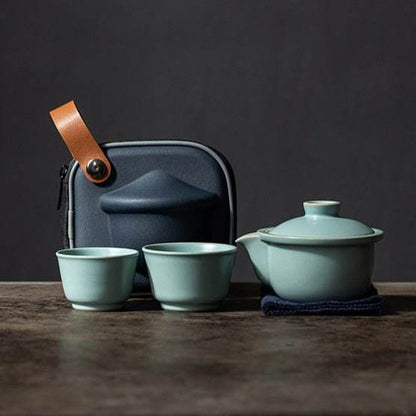 Celadon Ru Kiln Portable Camping Tea Set Personal Travel Kuaike Cup Kit - STAR8S