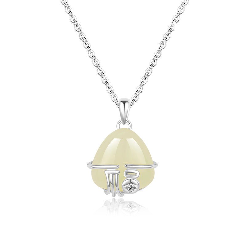 Charming Fu Jade Necklace: Peace Blessings Hetian S925 | STAR8S