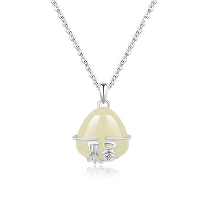 Charming Fu Jade Necklace: Peace Blessings Hetian S925 | STAR8S