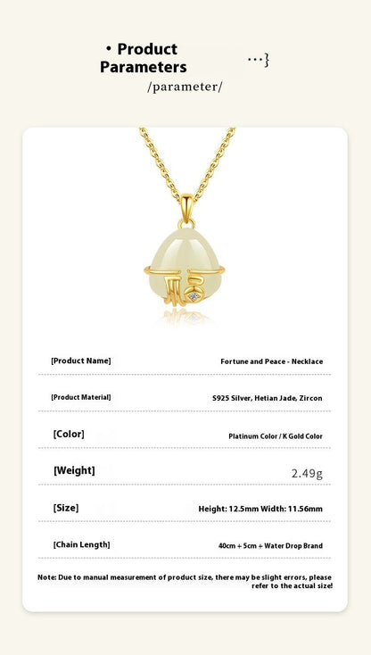 Charming Fu Jade Necklace: Peace Blessings Hetian S925 | STAR8S