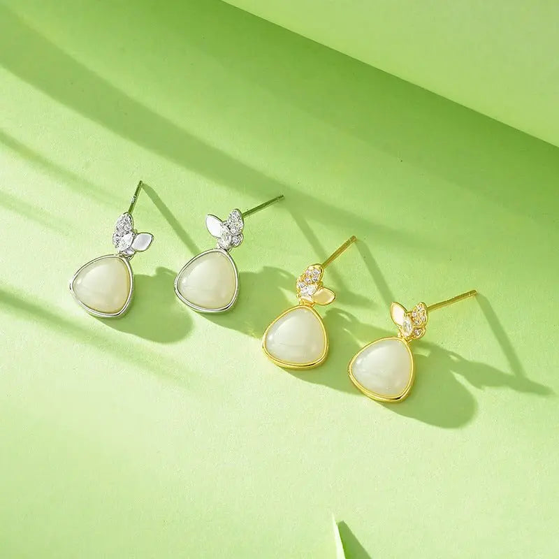 charming jade clip - on earrings: hetian jade butterfly double flying 925 silver | star8s