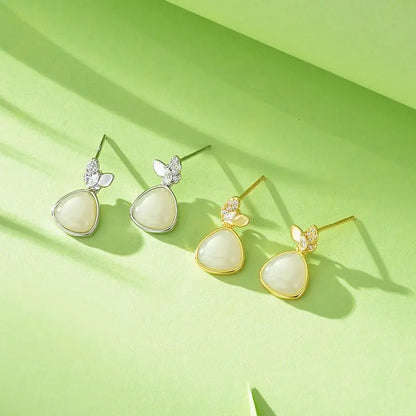 Charming Jade Clip - on Earrings: Hetian Jade Butterfly Double Flying 925 Silver | STAR8S