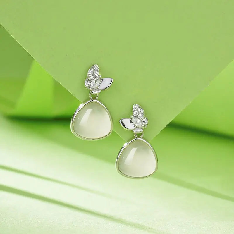 charming jade clip - on earrings: hetian jade butterfly double flying 925 silver | star8s