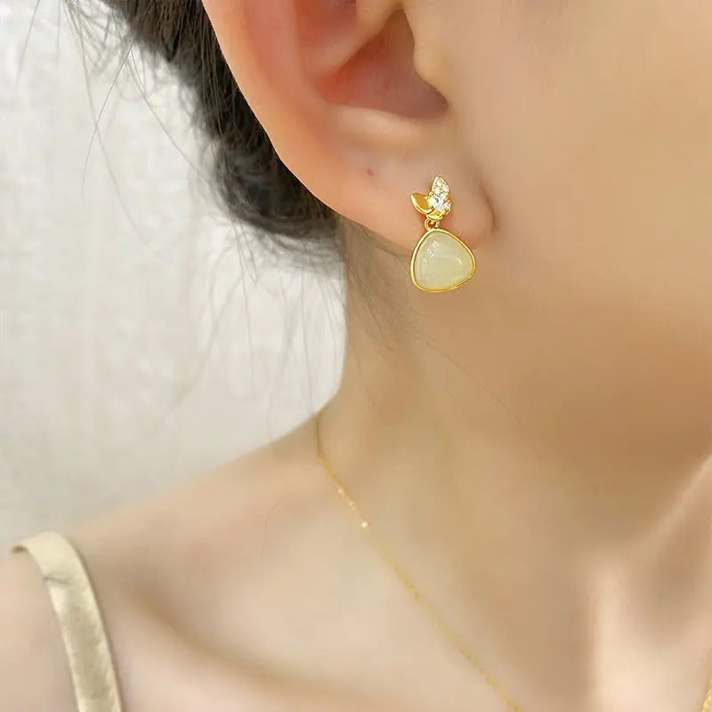 Charming Jade Clip - on Earrings: Hetian Jade Butterfly Double Flying 925 Silver | STAR8S