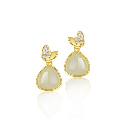 Charming Jade Clip - on Earrings: Hetian Jade Butterfly Double Flying 925 Silver | STAR8S