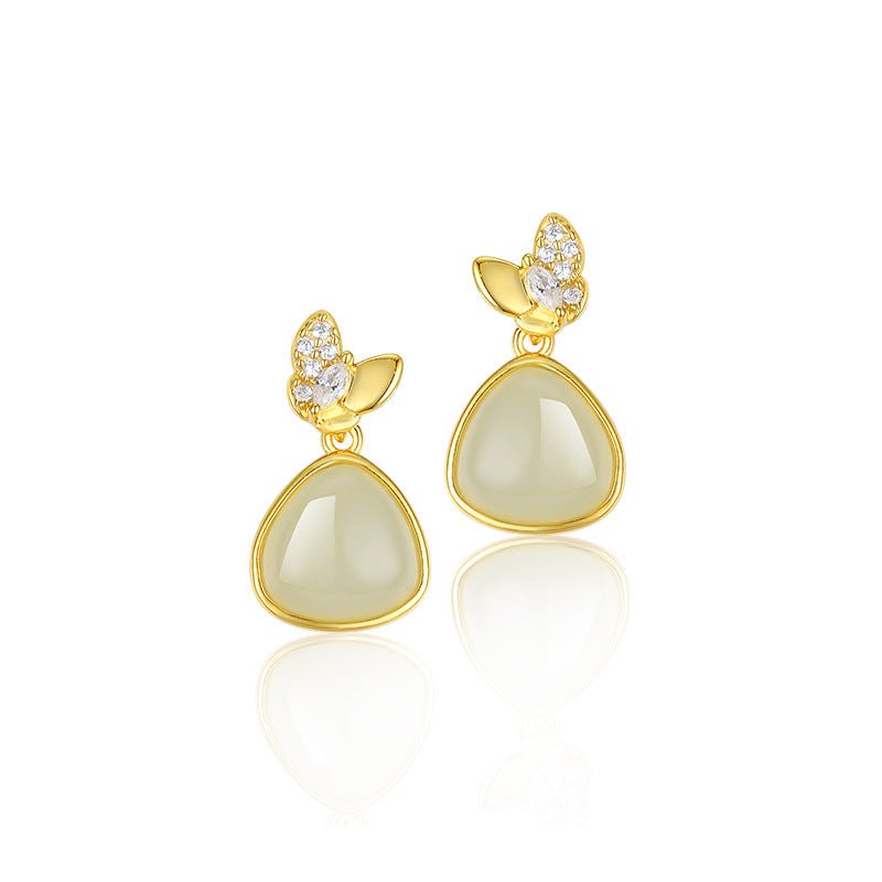 Charming Jade Clip - on Earrings: Hetian Jade Butterfly Double Flying 925 Silver | STAR8S