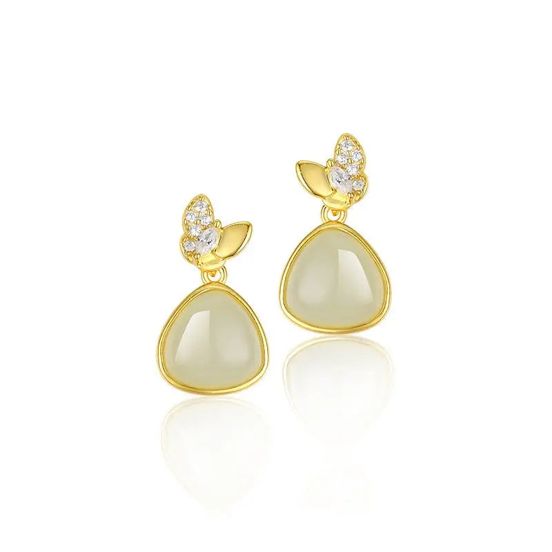 charming jade clip - on earrings: hetian jade butterfly double flying 925 silver | star8s