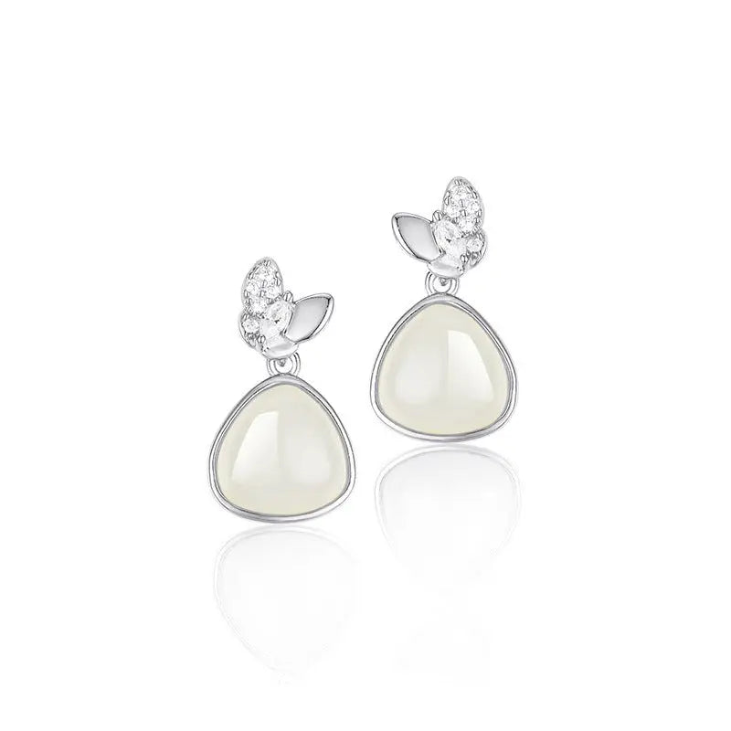 charming jade clip - on earrings: hetian jade butterfly double flying 925 silver | star8s