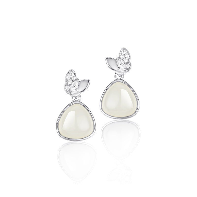 Charming Jade Clip - on Earrings: Hetian Jade Butterfly Double Flying 925 Silver | STAR8S