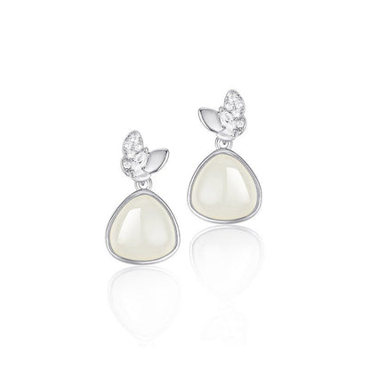 Charming Jade Clip - on Earrings: Hetian Jade Butterfly Double Flying 925 Silver | STAR8S