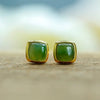 Charming Jade Ear Studs: Nan Hong Agate Sugar Cube Hetian Jade S925 | STAR8S