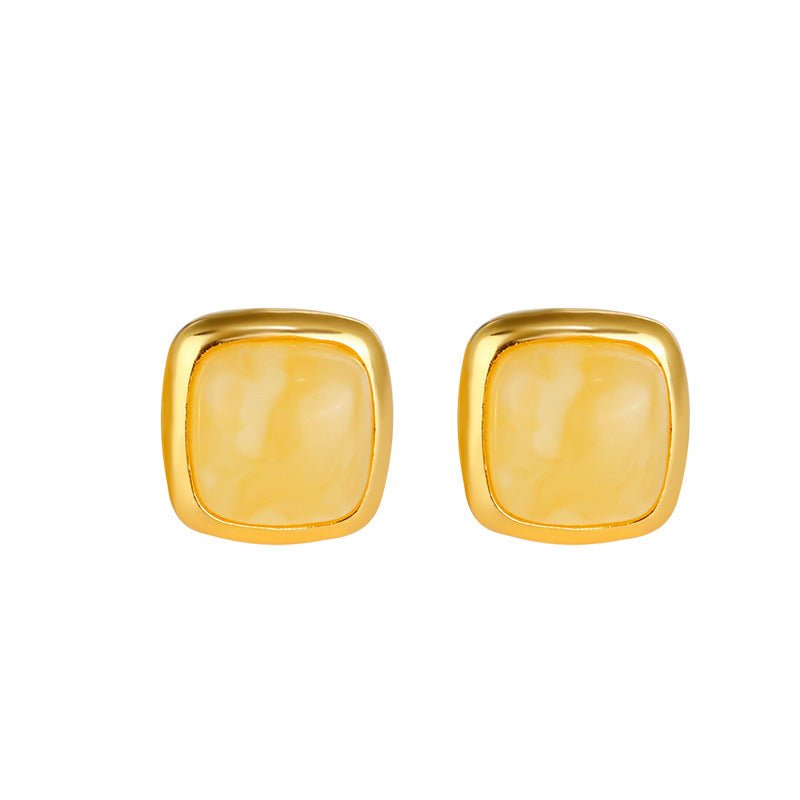 charming jade ear studs: nan hong agate sugar cube hetian jade s925 | star8s