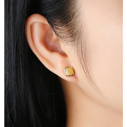 Charming Jade Ear Studs: Nan Hong Agate Sugar Cube Hetian Jade S925 | STAR8S - STAR8S