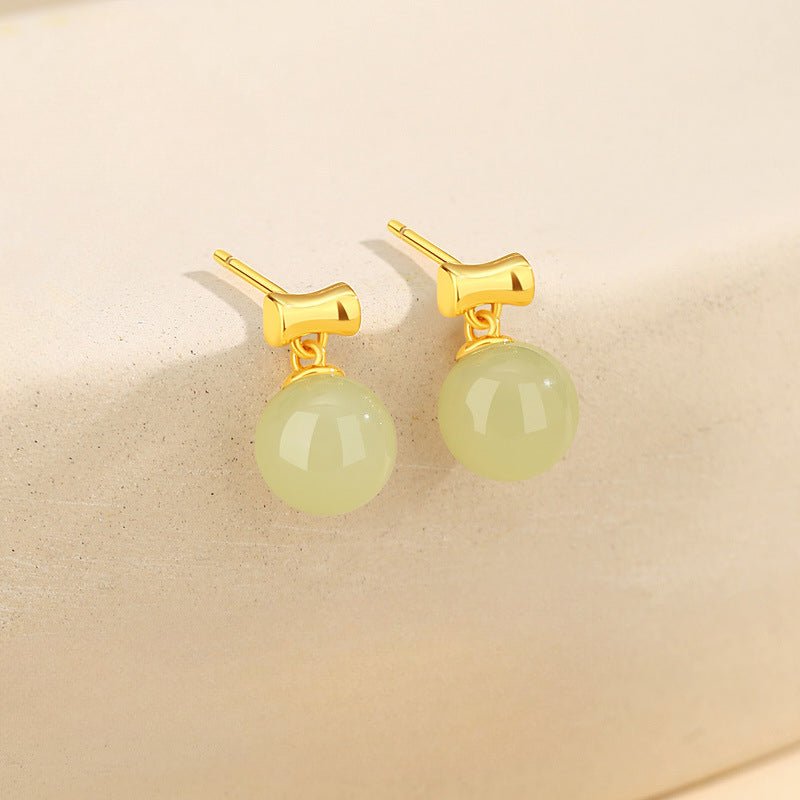 charming jade stud earrings: round hetian jade s925 bamboo women | star8s