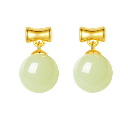 Charming Jade Stud Earrings: Round Hetian Jade S925 Bamboo Women | STAR8S