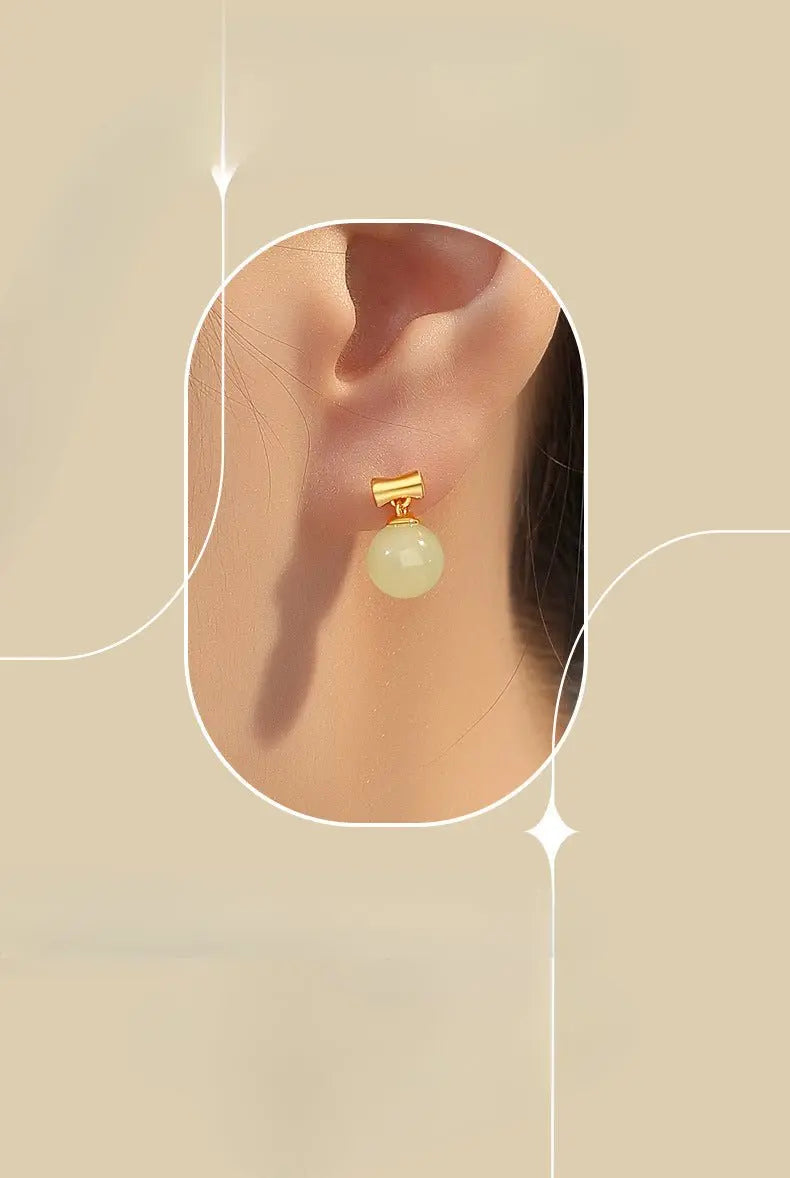charming jade stud earrings: round hetian jade s925 bamboo women | star8s