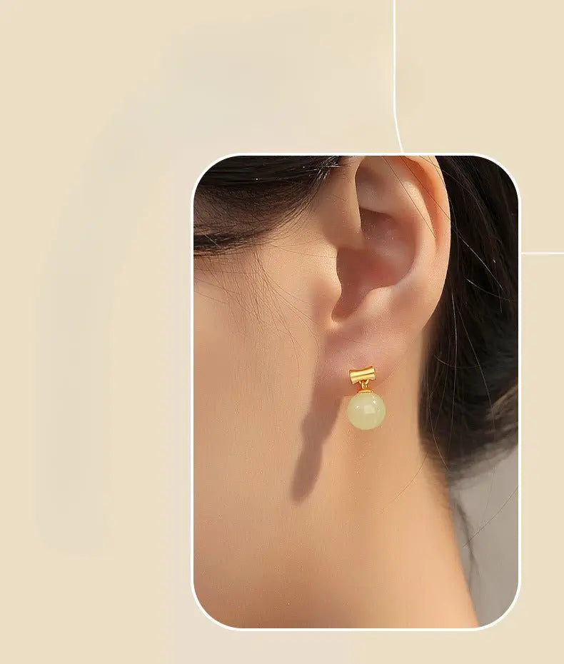 charming jade stud earrings: round hetian jade s925 bamboo women | star8s