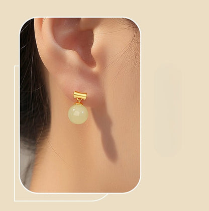 Charming Jade Stud Earrings: Round Hetian Jade S925 Bamboo Women | STAR8S