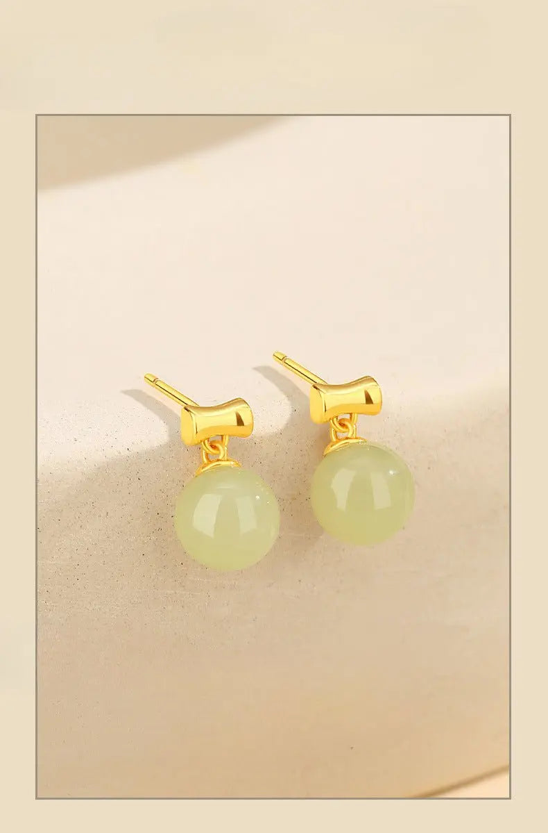 charming jade stud earrings: round hetian jade s925 bamboo women | star8s