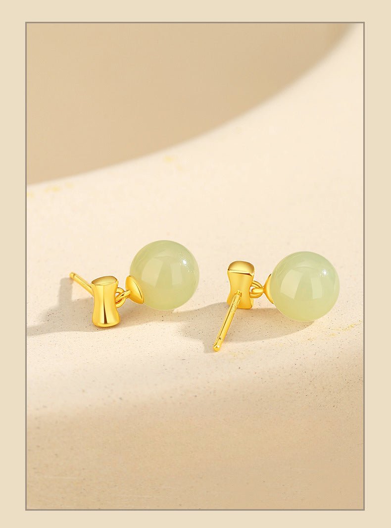 Charming Jade Stud Earrings: Round Hetian Jade S925 Bamboo Women | STAR8S