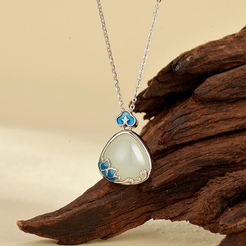 Charming Lotus Jade Necklace: Blue - and - White Porcelain Hetian S925 | STAR8S
