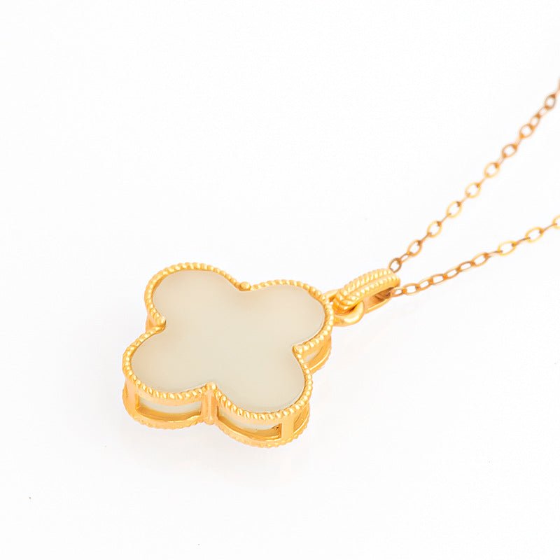 Charming White Jade Necklace: Clover Hetian Women S925 Necklace |  STAR8S