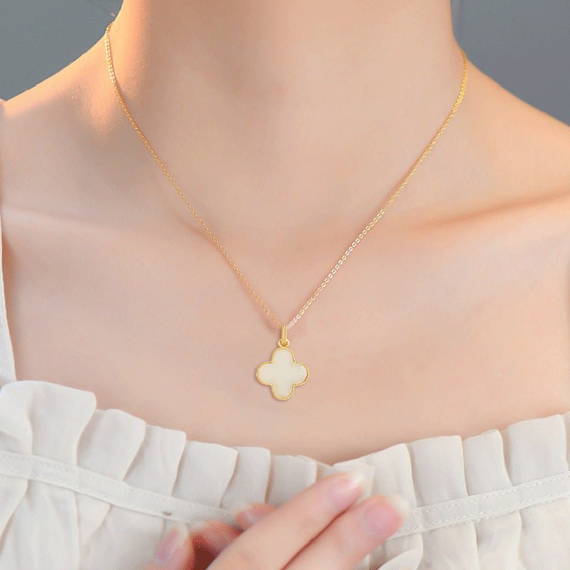 Charming White Jade Necklace: Clover Hetian Women S925 Necklace |  STAR8S