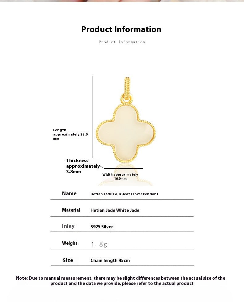 Charming White Jade Necklace: Clover Hetian Women S925 Necklace |  STAR8S