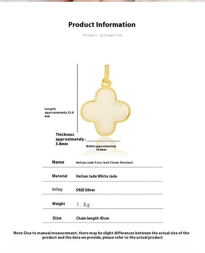 Charming White Jade Necklace: Clover Hetian Women S925 Necklace |  STAR8S