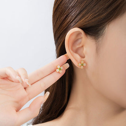 Charming & Lucky Clover Stud Earrings - Hetian Jade 925 Silver Flower Earrings | STAR8S