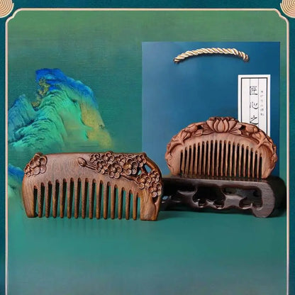 Chinese Hair Comb – Golden Sandalwood Carved Gift, Romantic & Elegant Hair Care - STAR8S