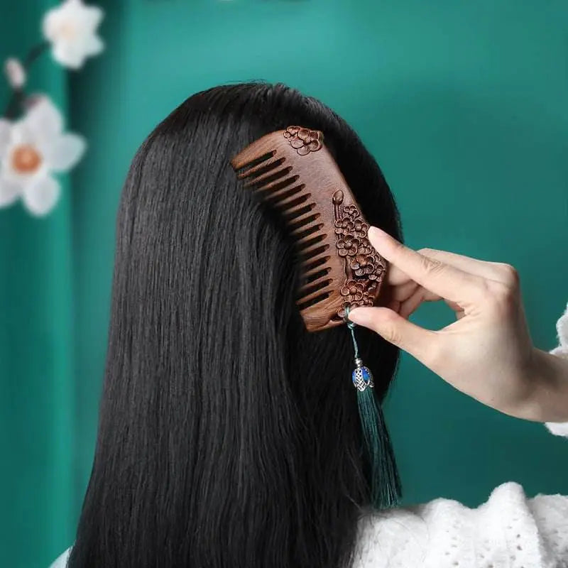 chinese hair comb – golden sandalwood carved gift, romantic & elegant hair care - star8s