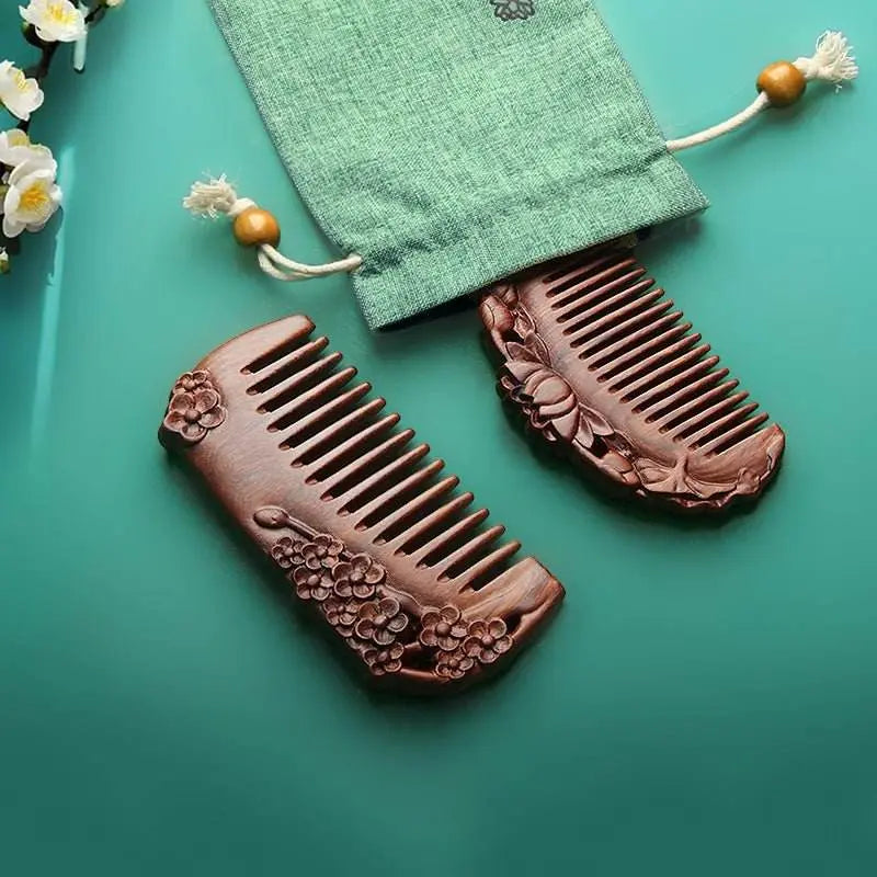 Chinese Hair Comb – Golden Sandalwood Carved Gift, Romantic & Elegant Hair Care - STAR8S