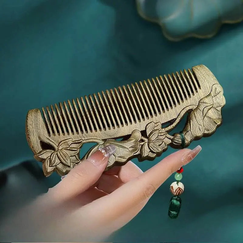 chinese hair comb – green sandalwood carved gift, elegant & romantic hair care - star8s