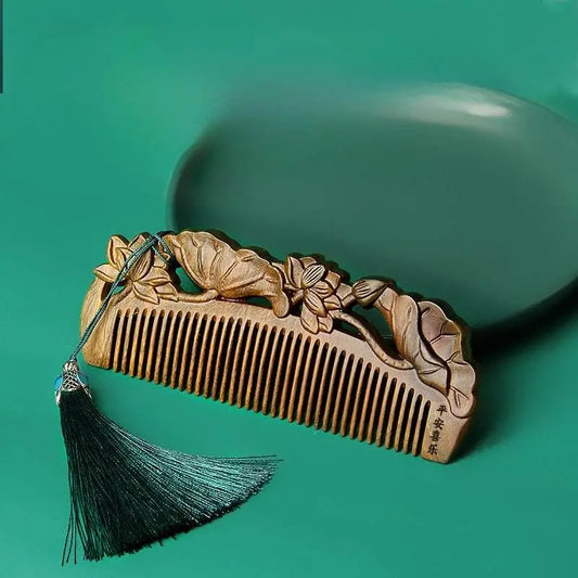 Chinese Hair Comb – Green Sandalwood Carved Gift, Elegant & Romantic Hair Care - STAR8S