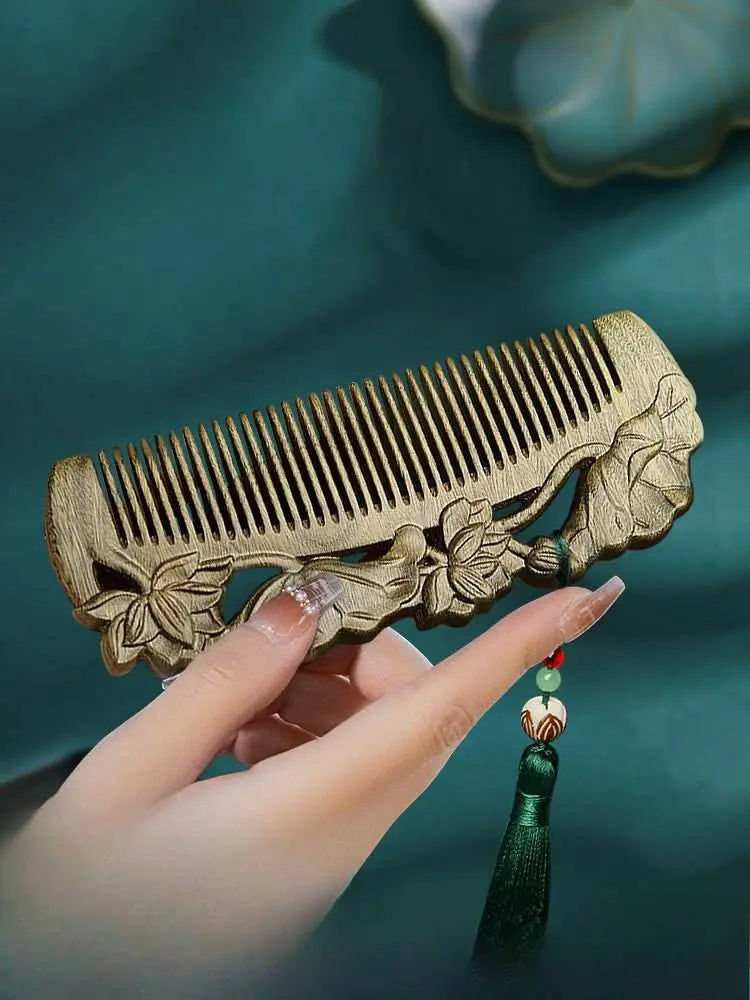 Chinese Hair Comb – Green Sandalwood Carved Gift, Elegant & Romantic Hair Care - STAR8S