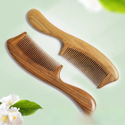 Chinese Hair Comb – Vintage Green Sandalwood Carved Gift, Elegant & Romantic Hair Care - STAR8S