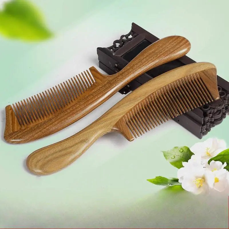 Chinese Hair Comb – Vintage Green Sandalwood Carved Gift, Elegant & Romantic Hair Care - STAR8S